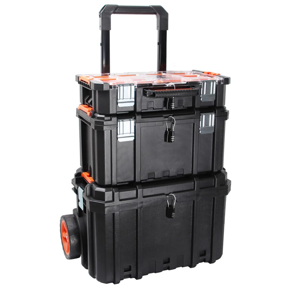 3-in-1 Rolling Tool Chest Cart with Password Lock and Stackable Storage