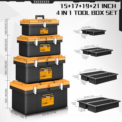 4-in-1 Lockable Tool Box Set with 8 Removable Organizers 15–21 Inch
