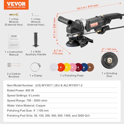 800W Variable Speed Wet Polisher Kit for Stone & Tile