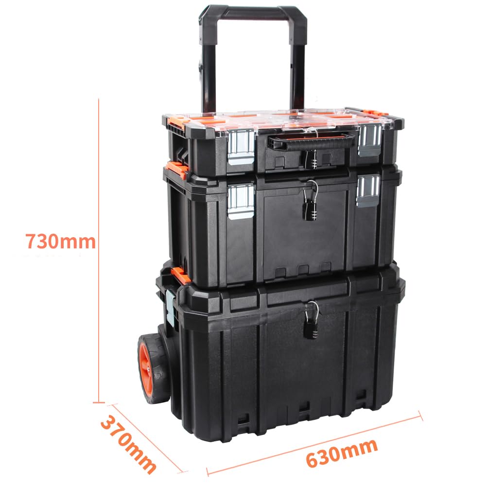 3-in-1 Rolling Tool Chest Cart with Password Lock and Stackable Storage