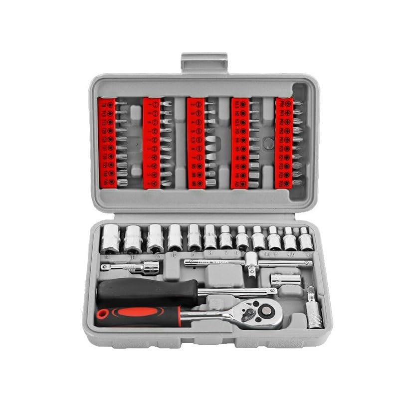 61 Pieces of Quick Socket Wrenches Screwdrivers Hex Keys Auto Repair Tools Tool Kit