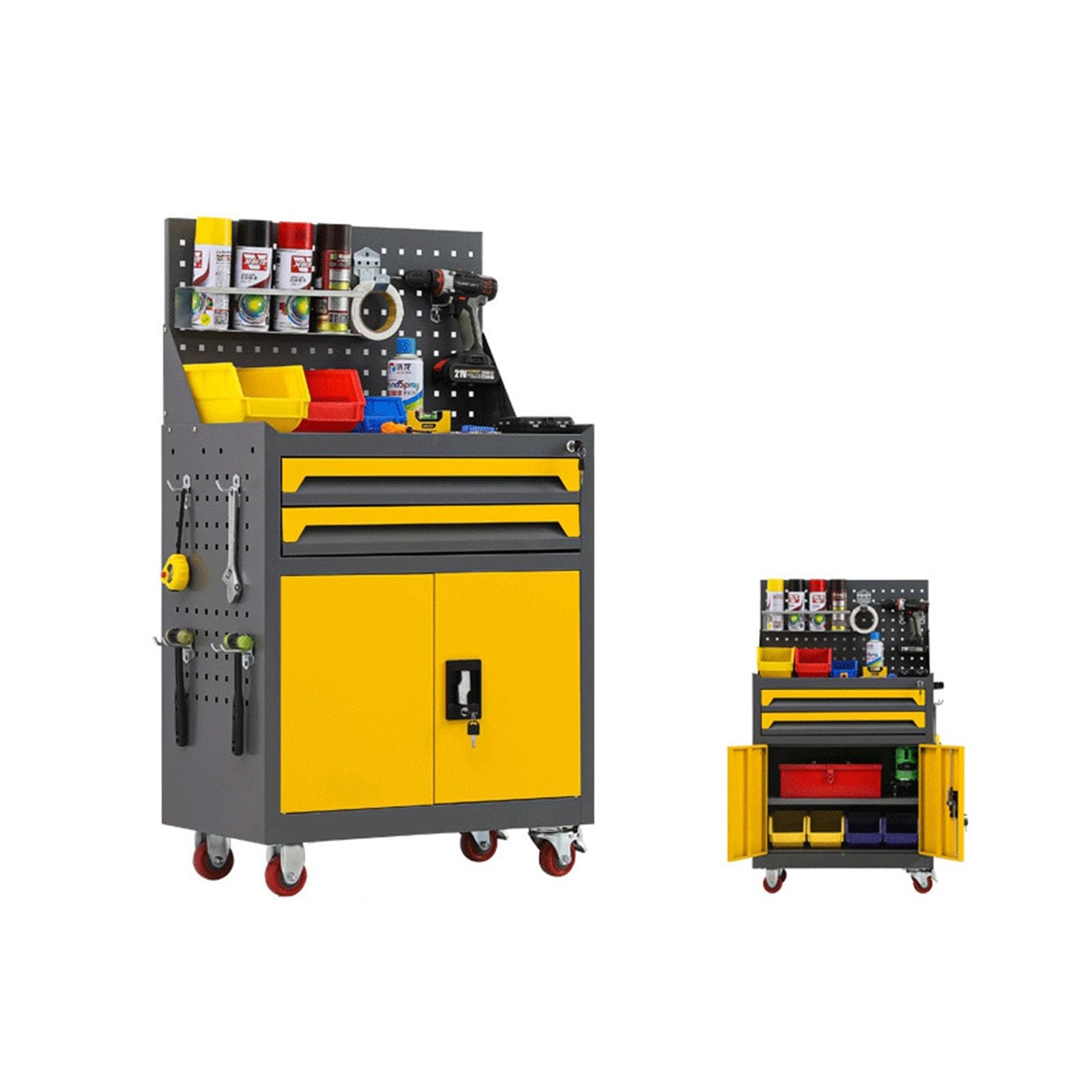 Portable 2-Drawer Rolling Tool Chest with Lockable Removable Storage Cabinet
