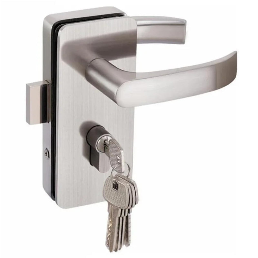 Stainless Steel Glass Door Lock with Sliding Handle for Single & Double Doors