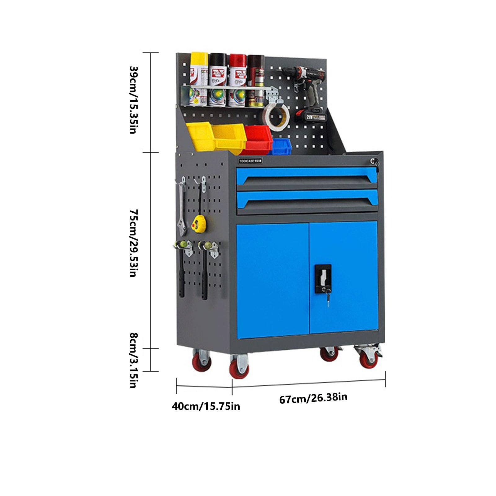 Portable 2-Drawer Rolling Tool Chest with Lockable Removable Storage Cabinet