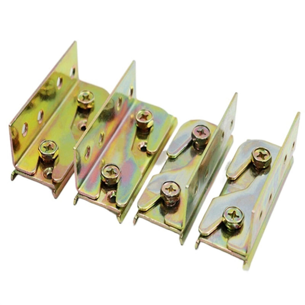 4-Pair Metal Bed Rail Brackets with Wood Board Connectors for Bed Frame Assembly