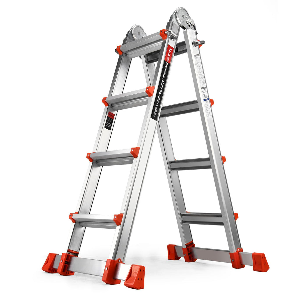 Multi-Position A-Frame Extension Ladder with Stabilizer Bar 330 lb Load Capacity for Household & Outdoor Use