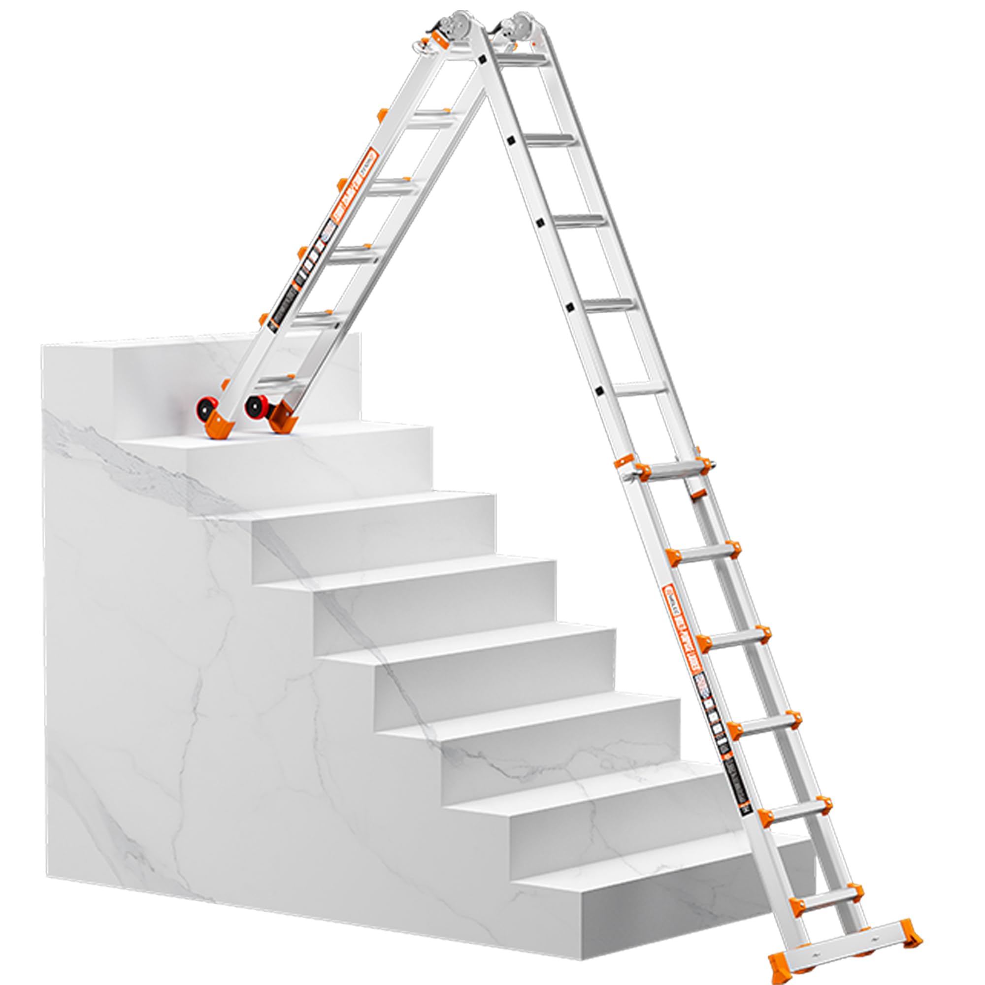 Multi-Position Aluminum Extension Telescoping Ladder with Stabilizer and Wheels for Indoor & Outdoor Use