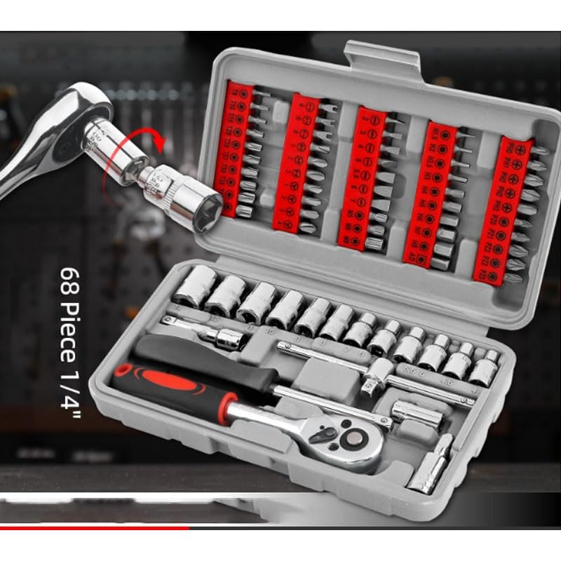 61 Pieces of Quick Socket Wrenches Screwdrivers Hex Keys Auto Repair Tools Tool Kit
