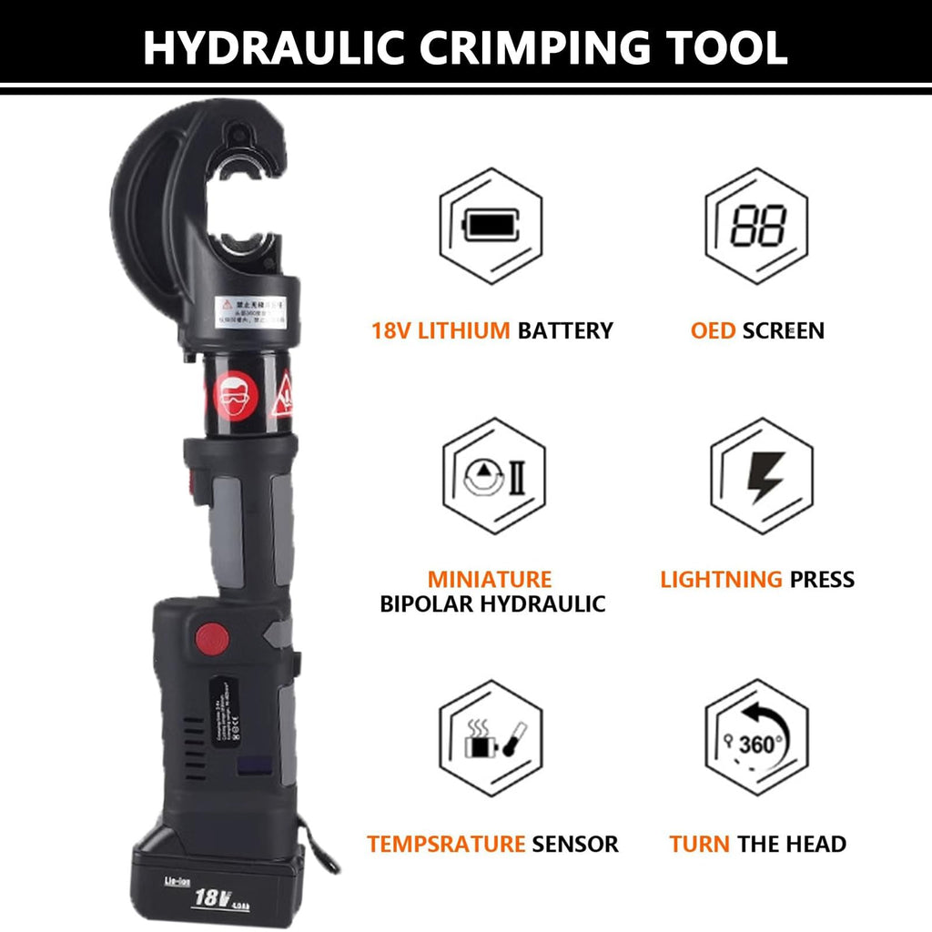 Battery Powered Hydraulic Wire Cable Crimping Tool Kit with 12 Crimping Dies