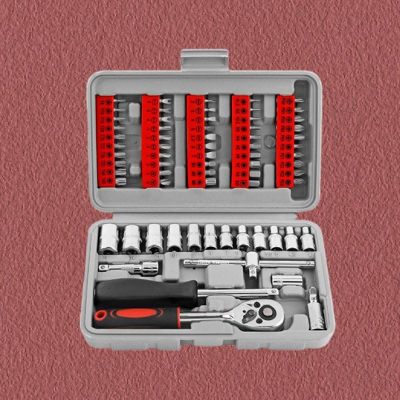 61 Pieces of Quick Socket Wrenches Screwdrivers Hex Keys Auto Repair Tools Tool Kit