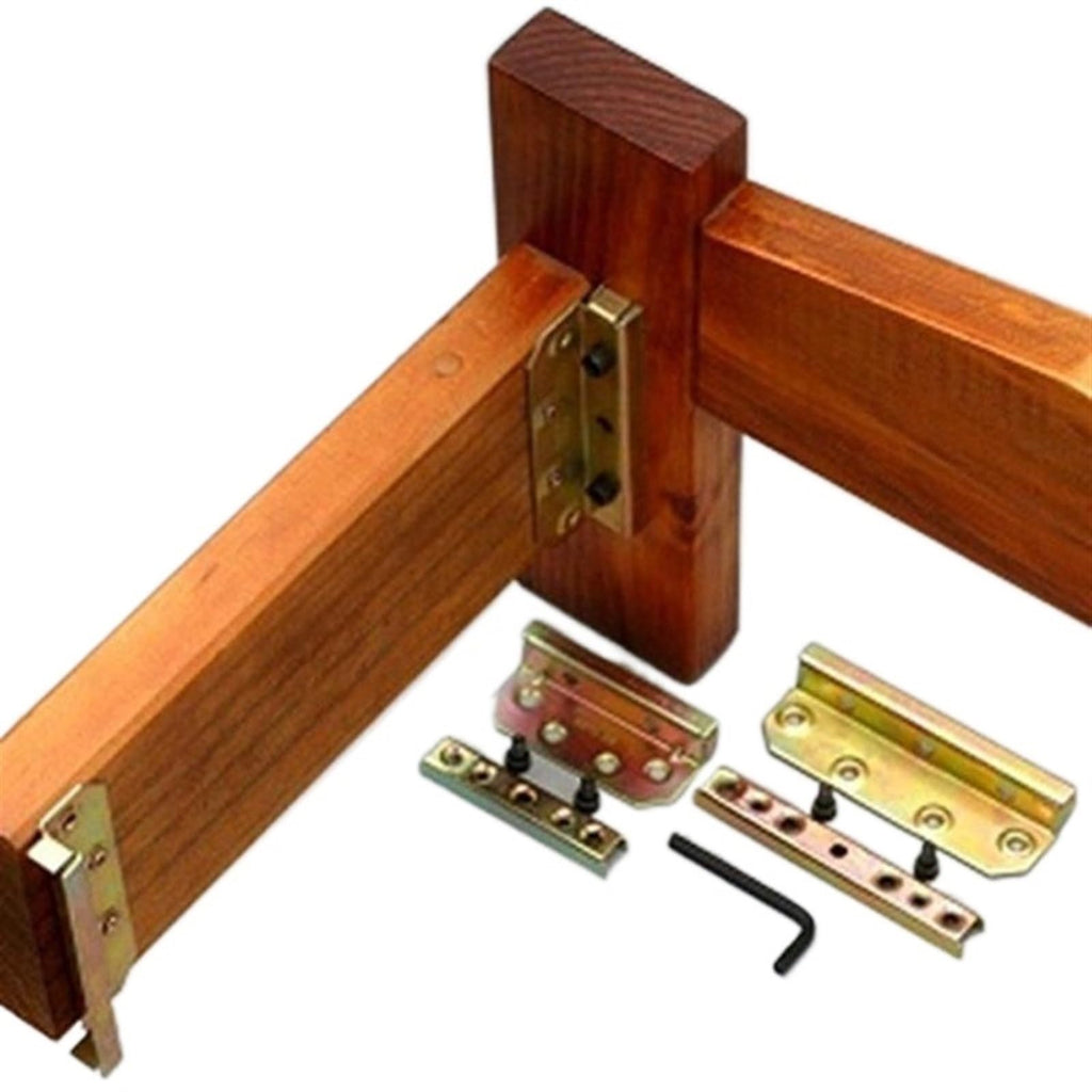 4-Pair Metal Bed Rail Brackets with Wood Board Connectors for Bed Frame Assembly