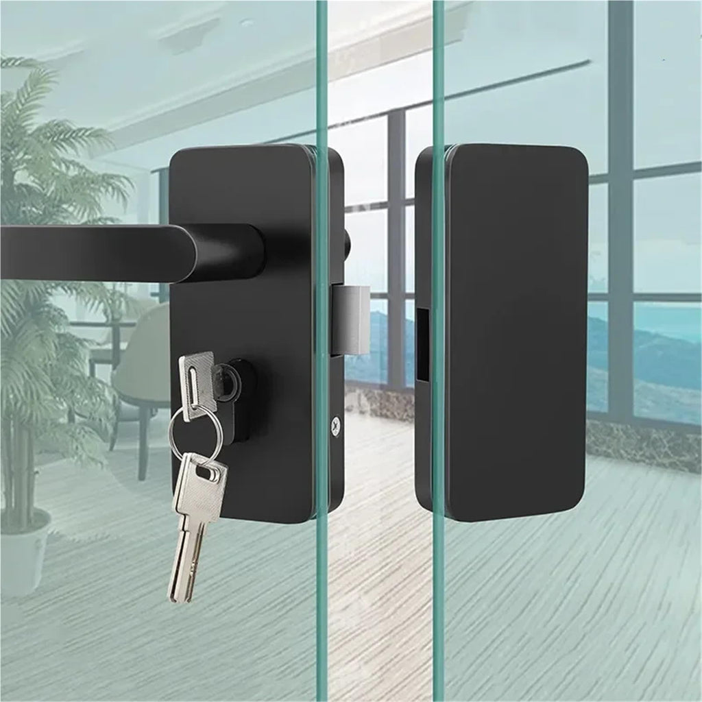 Stainless Steel Glass Door Lock with Sliding Handle for Single & Double Doors
