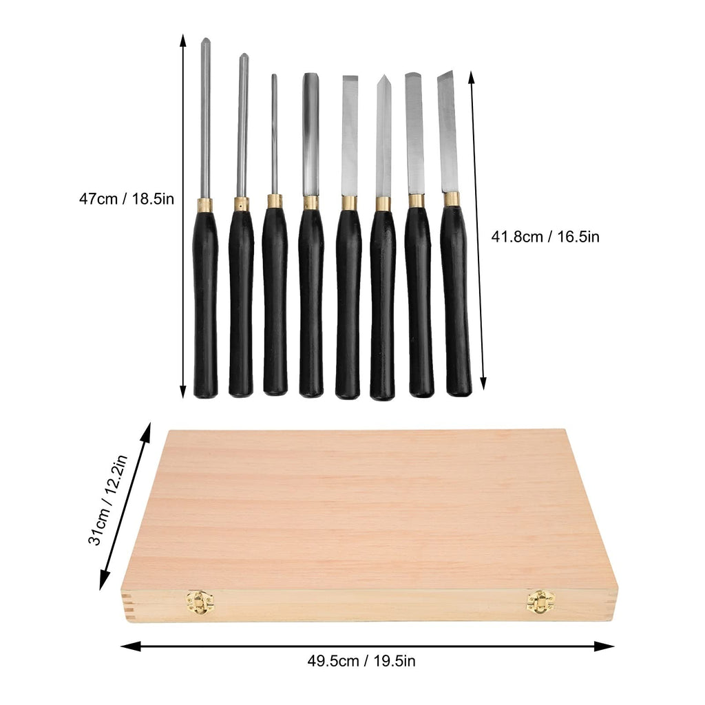 8-Piece Wood Turning Chisel Set with Wooden Storage Case