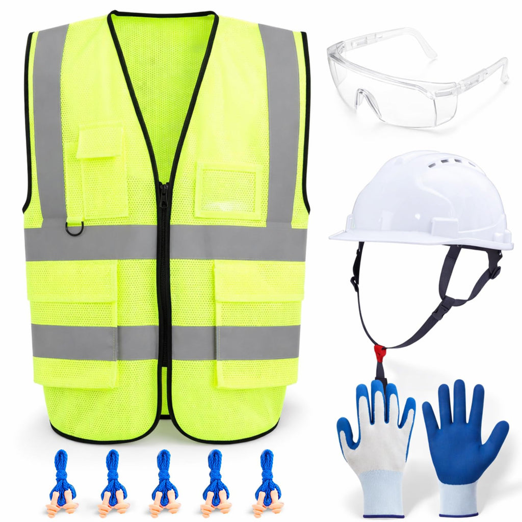 9-Piece XL Personal Protective Equipment Safety Kit with Hard Hat, Safety Glasses, Gloves, Earplugs and Reflective Vest