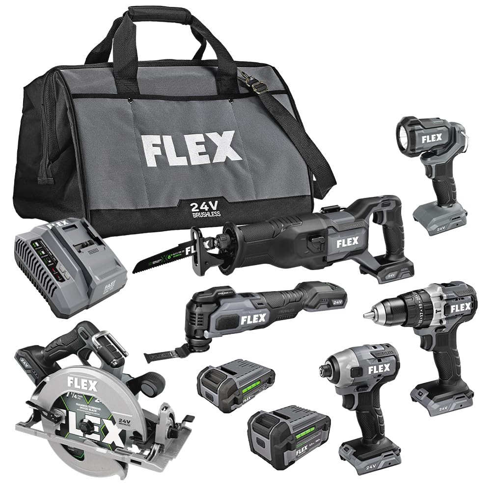 24V Brushless Cordless 6-Tool Combo Kit with Batteries & Charger
