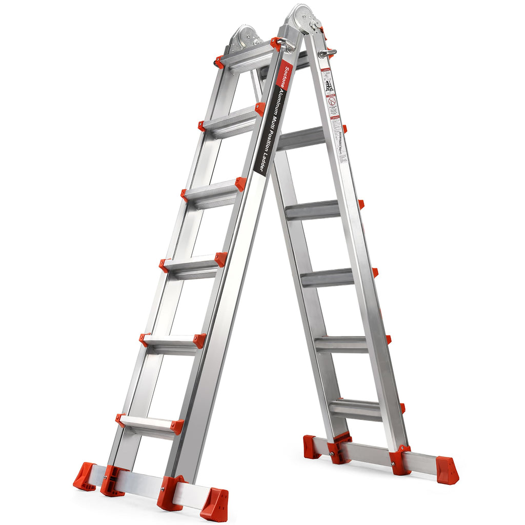 Multi-Position A-Frame Extension Ladder with Stabilizer Bar 330 lb Load Capacity for Household & Outdoor Use