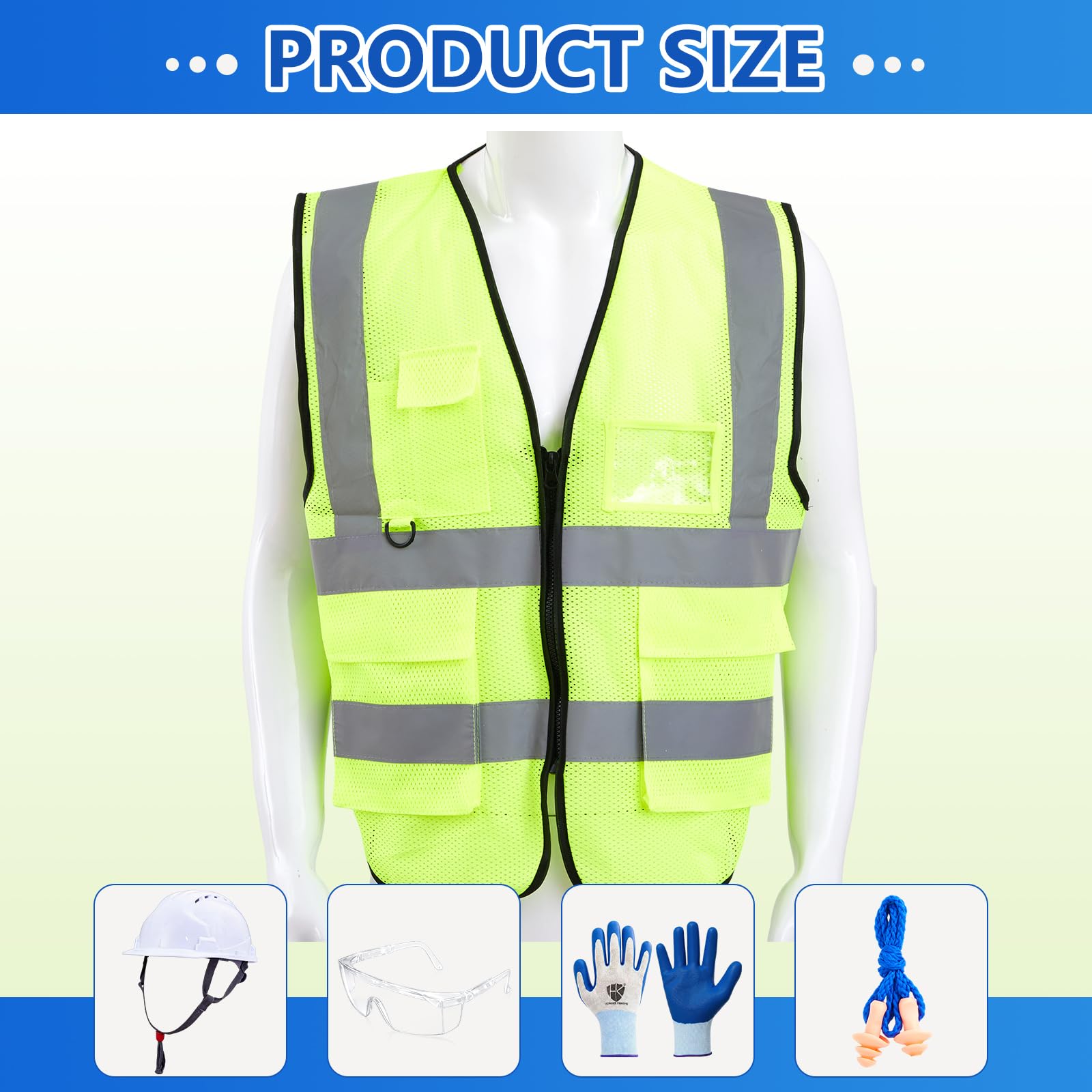 9-Piece XL Personal Protective Equipment Safety Kit with Hard Hat, Safety Glasses, Gloves, Earplugs and Reflective Vest