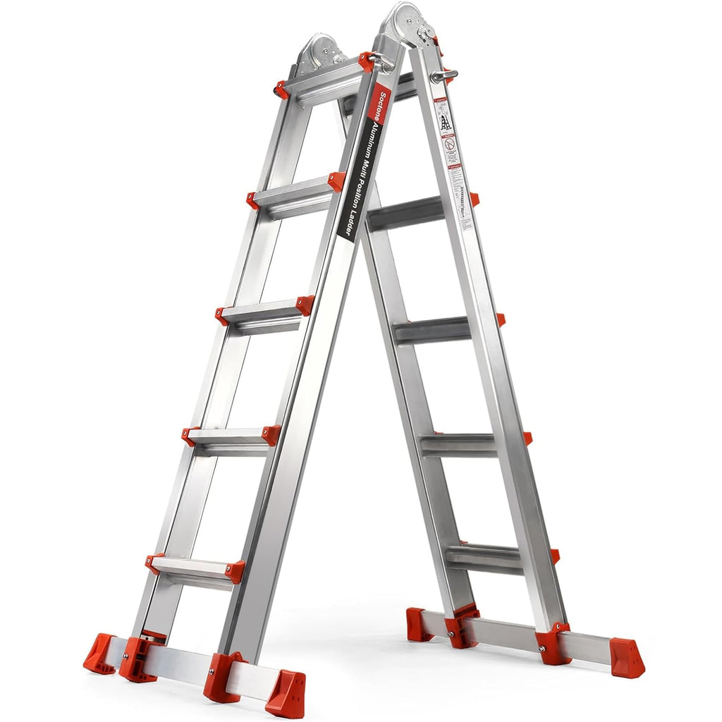 Multi-Position A-Frame Extension Ladder with Stabilizer Bar 330 lb Load Capacity for Household & Outdoor Use