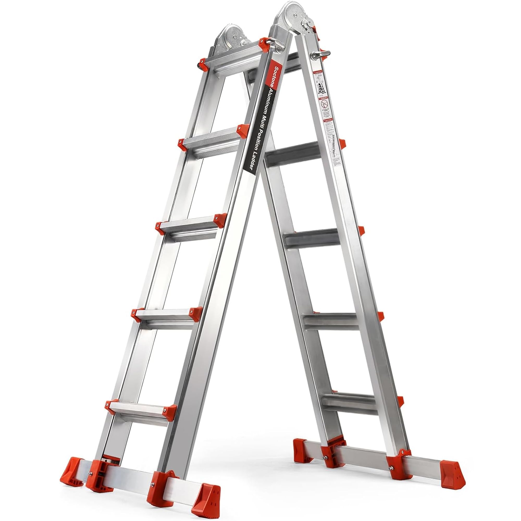Multi-Position A-Frame Extension Ladder with Stabilizer Bar 330 lb Load Capacity for Household & Outdoor Use