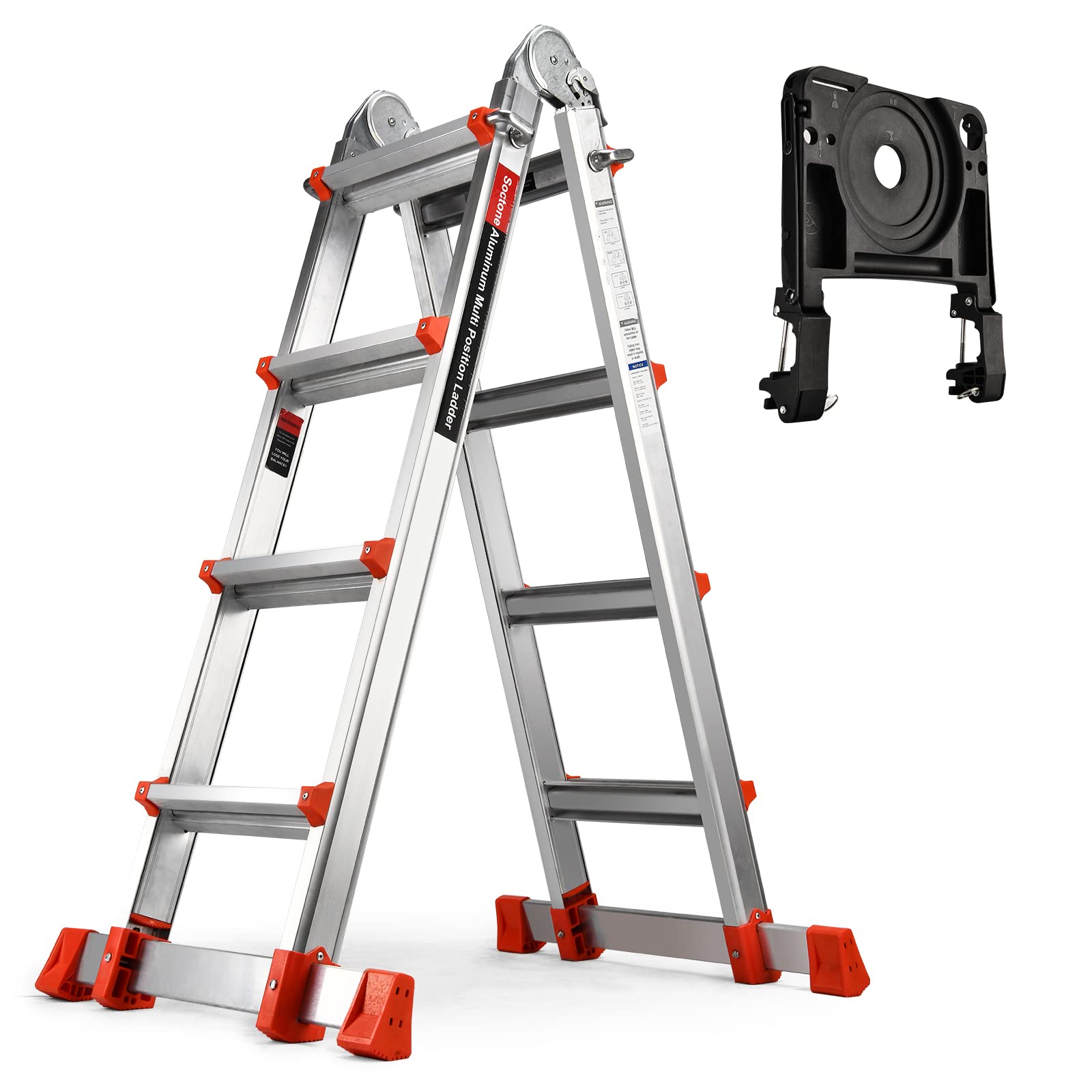 Multi-Position A-Frame Extension Ladder with Stabilizer Bar 330 lb Load Capacity for Household & Outdoor Use