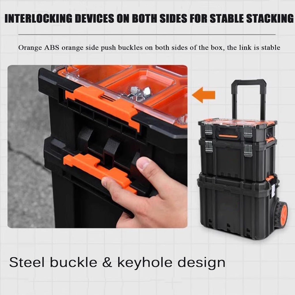 3-in-1 Rolling Tool Chest Cart with Password Lock and Stackable Storage
