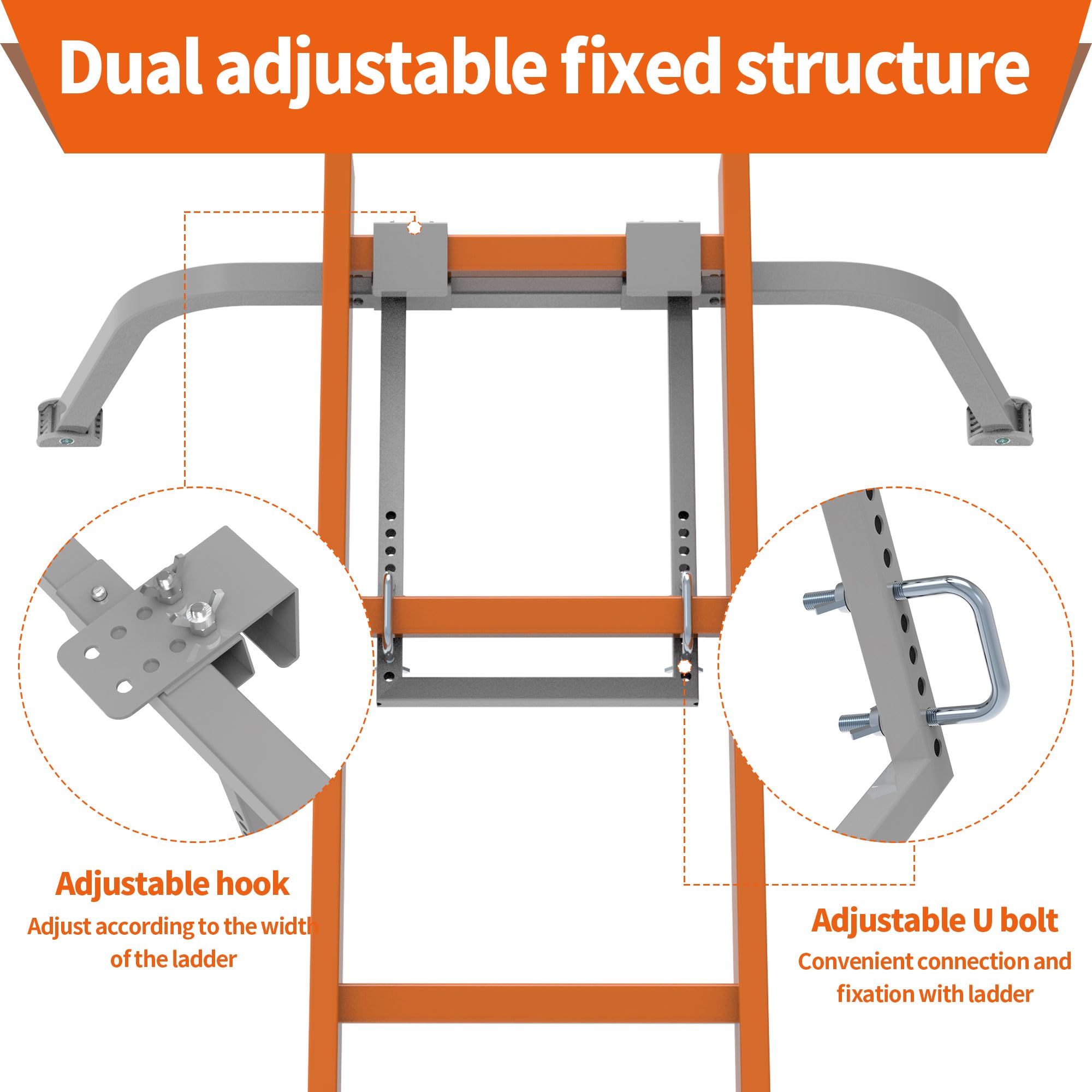 Heavy Duty Ladder Stabilizer with Anti-Slip Rubber Feet for Gutter Cleaning and Wall Protection