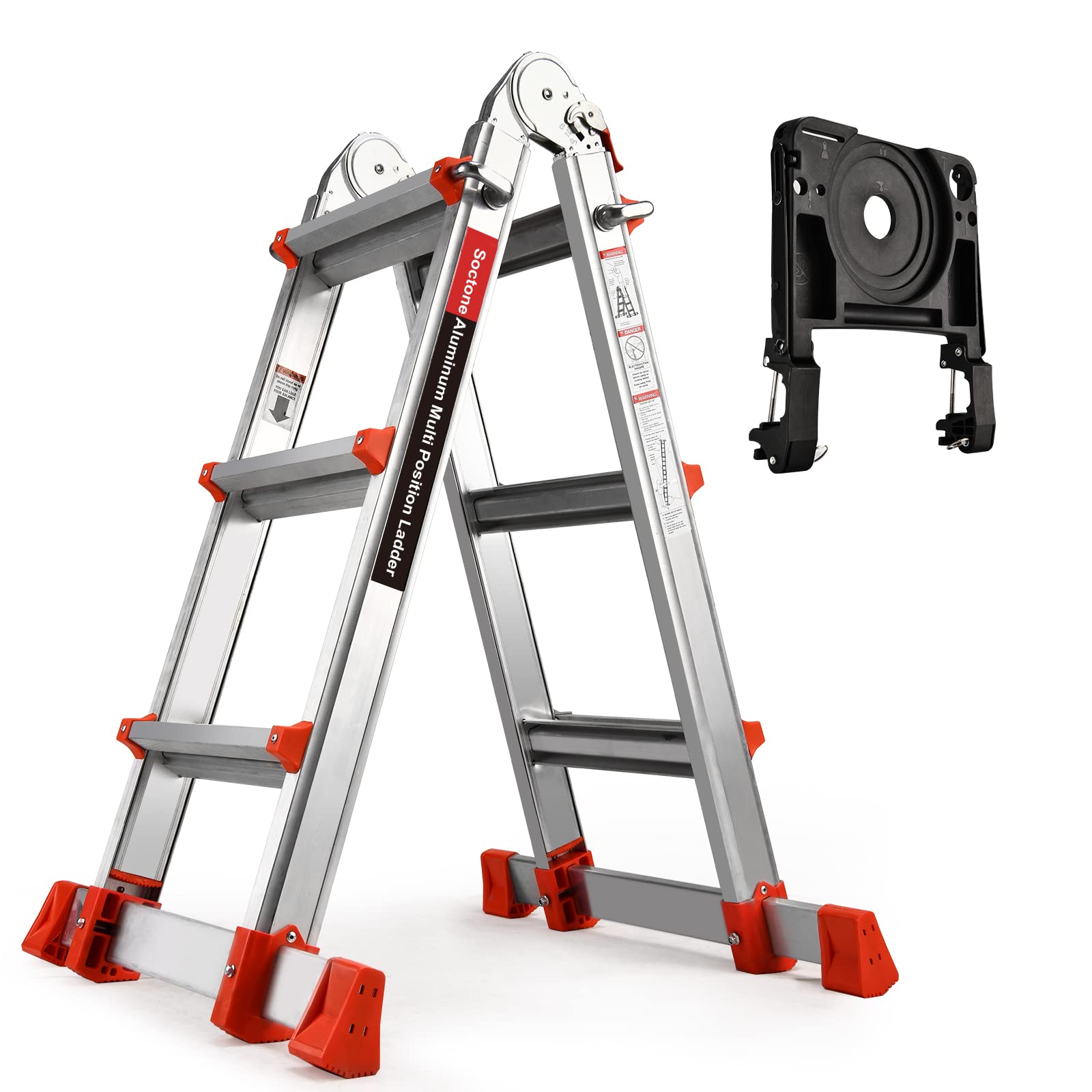 Multi-Position A-Frame Extension Ladder with Stabilizer Bar 330 lb Load Capacity for Household & Outdoor Use