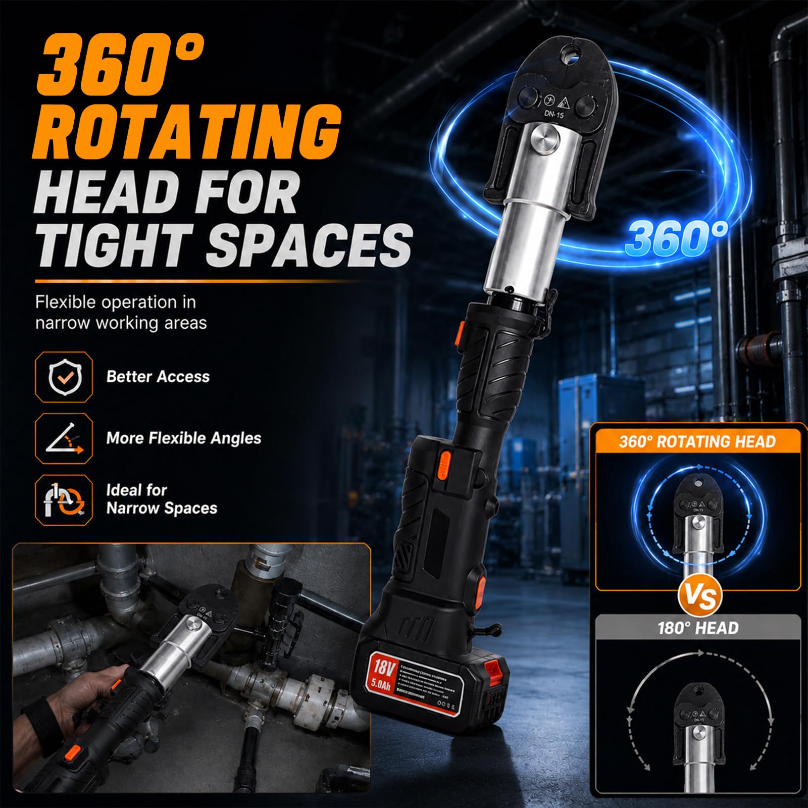 24KN Electric Hydraulic Pipe Crimping Tool Kit with Dual 18V Batteries for 1/2–1 Inch Copper Pipe