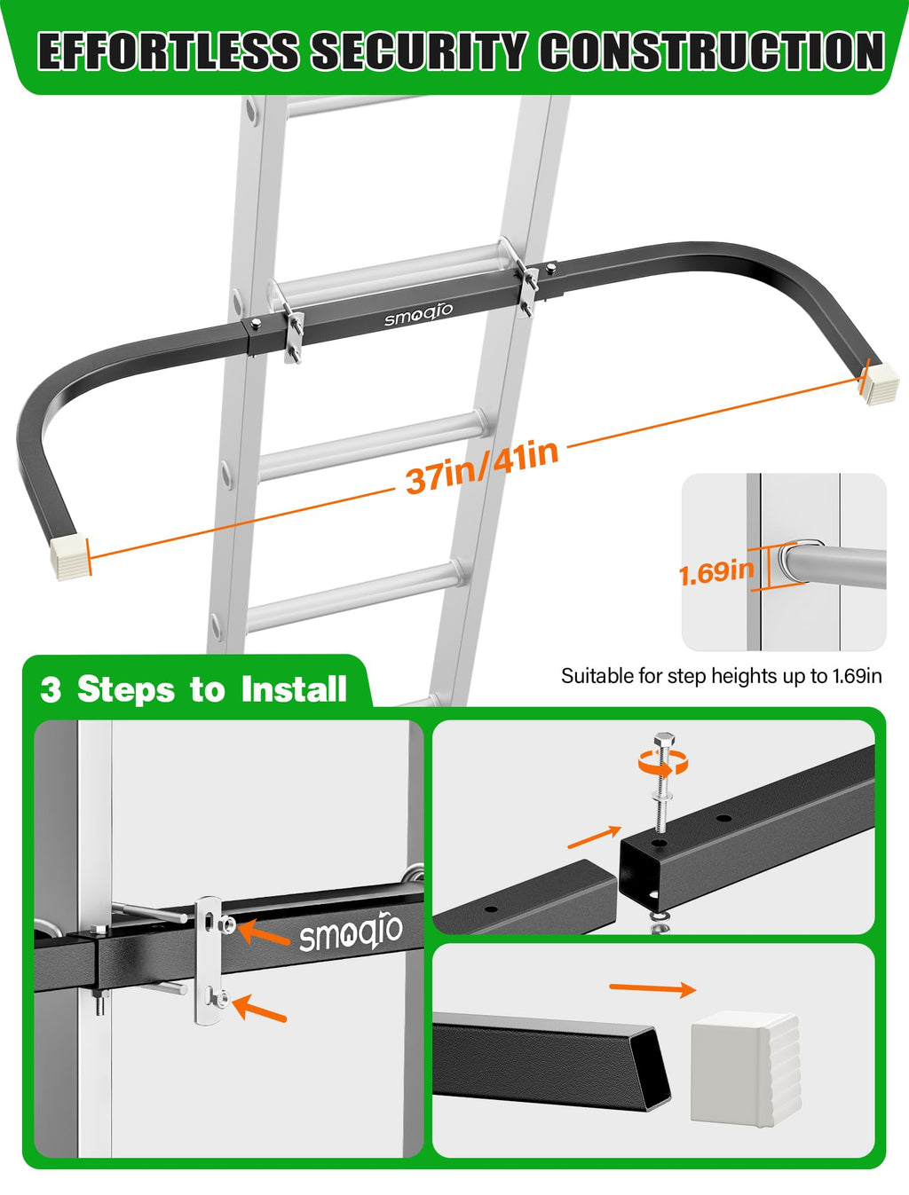 SMOQIO Ladder Stabilizer, Adjustable 37''/41'' Ladder Standoff for Gutter