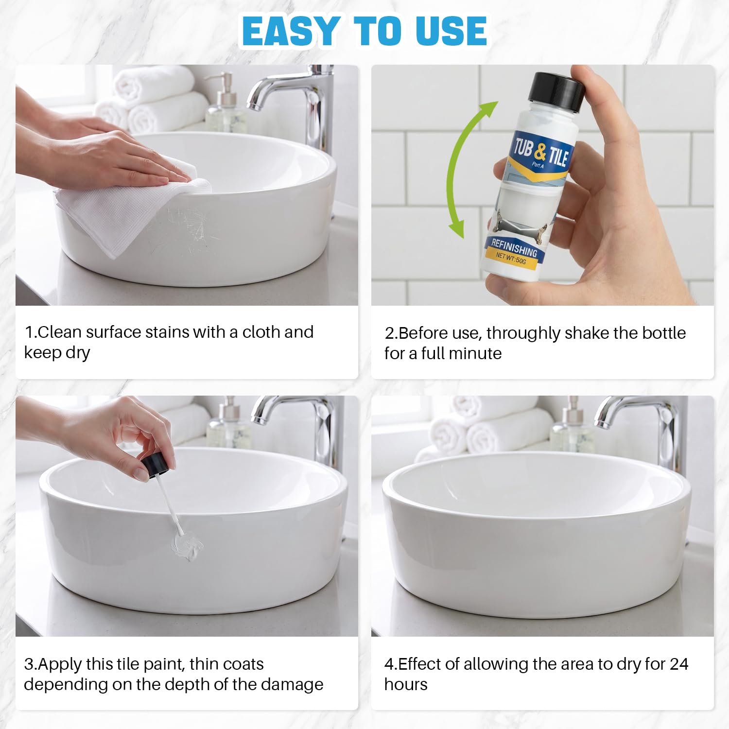 NZDWZDN Tub Paint,High-Gloss White Touch Up Paint for Tile, Bathtub