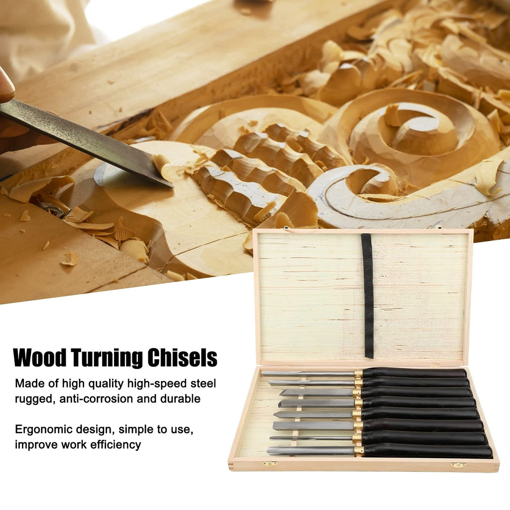 8-Piece Wood Turning Chisel Set with Wooden Storage Case