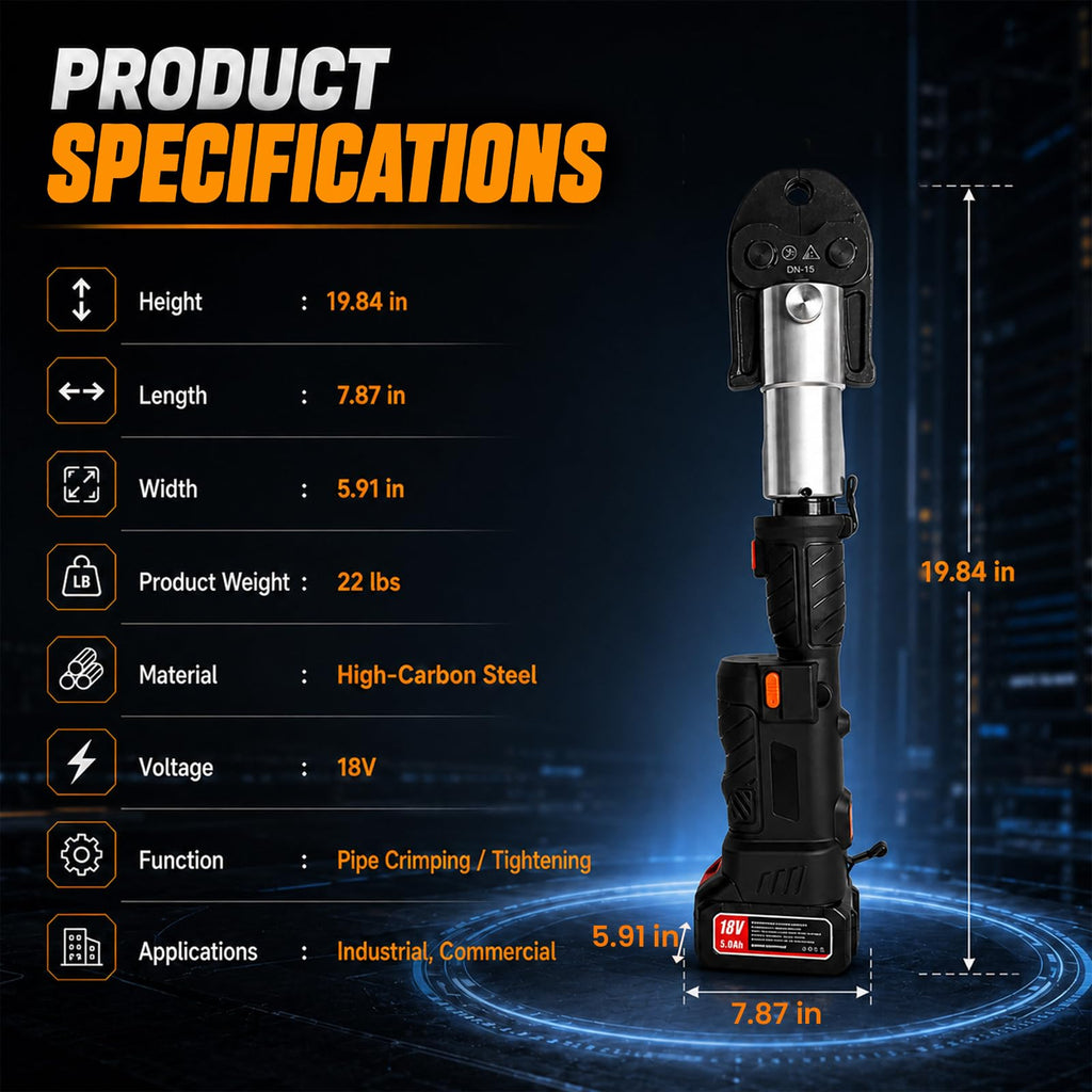 24KN Electric Hydraulic Pipe Crimping Tool Kit with Dual 18V Batteries for 1/2–1 Inch Copper Pipe