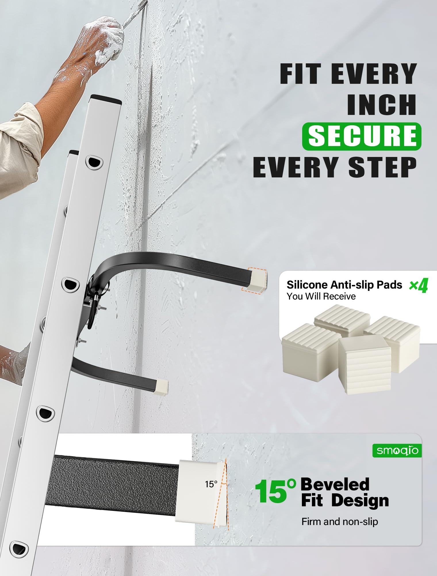 SMOQIO Ladder Stabilizer, Adjustable 37''/41'' Ladder Standoff for Gutter