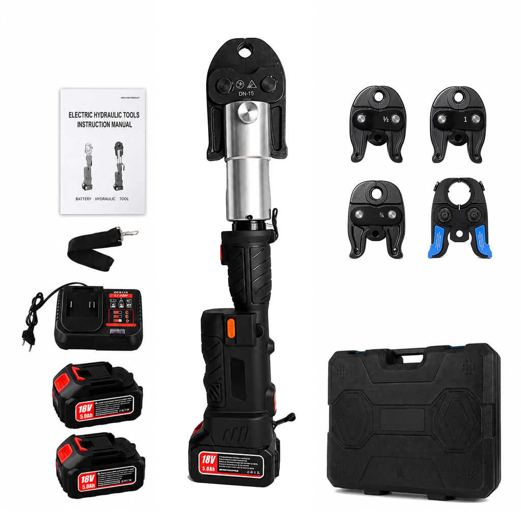 24KN Electric Hydraulic Pipe Crimping Tool Kit with Dual 18V Batteries for 1/2–1 Inch Copper Pipe