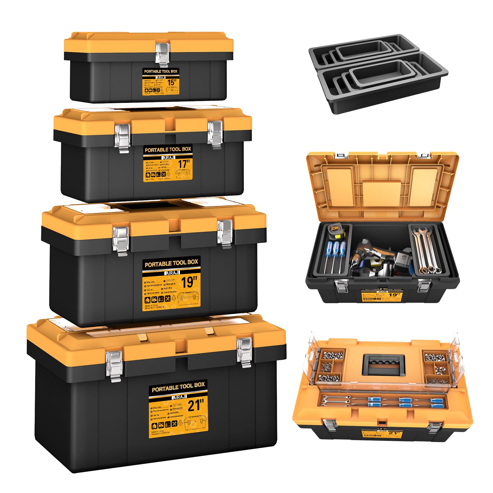 4-in-1 Lockable Tool Box Set with 8 Removable Organizers 15–21 Inch