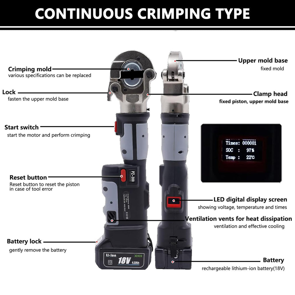 Battery Powered Hydraulic Wire Cable Crimping Tool Kit with 12 Crimping Dies