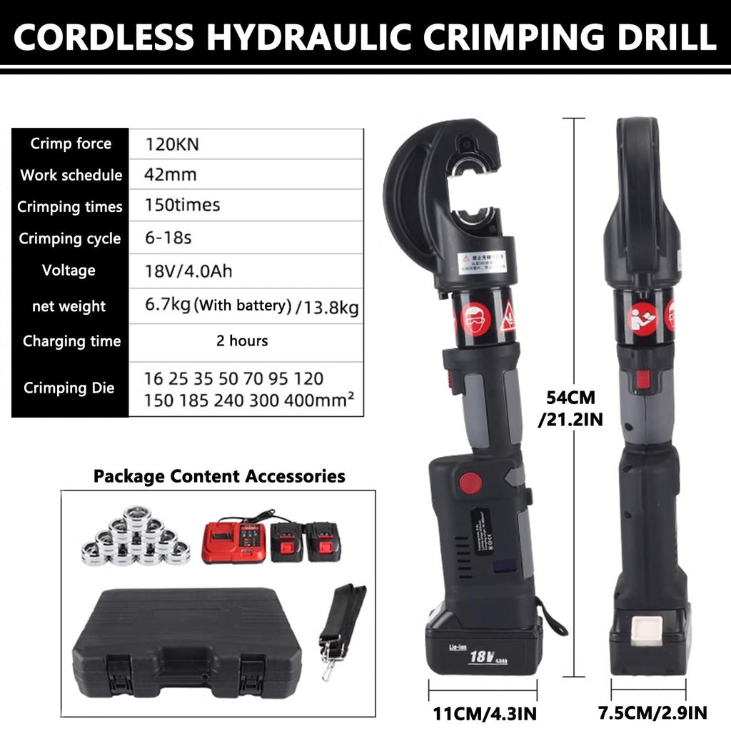 Battery Powered Hydraulic Wire Cable Crimping Tool Kit with 12 Crimping Dies