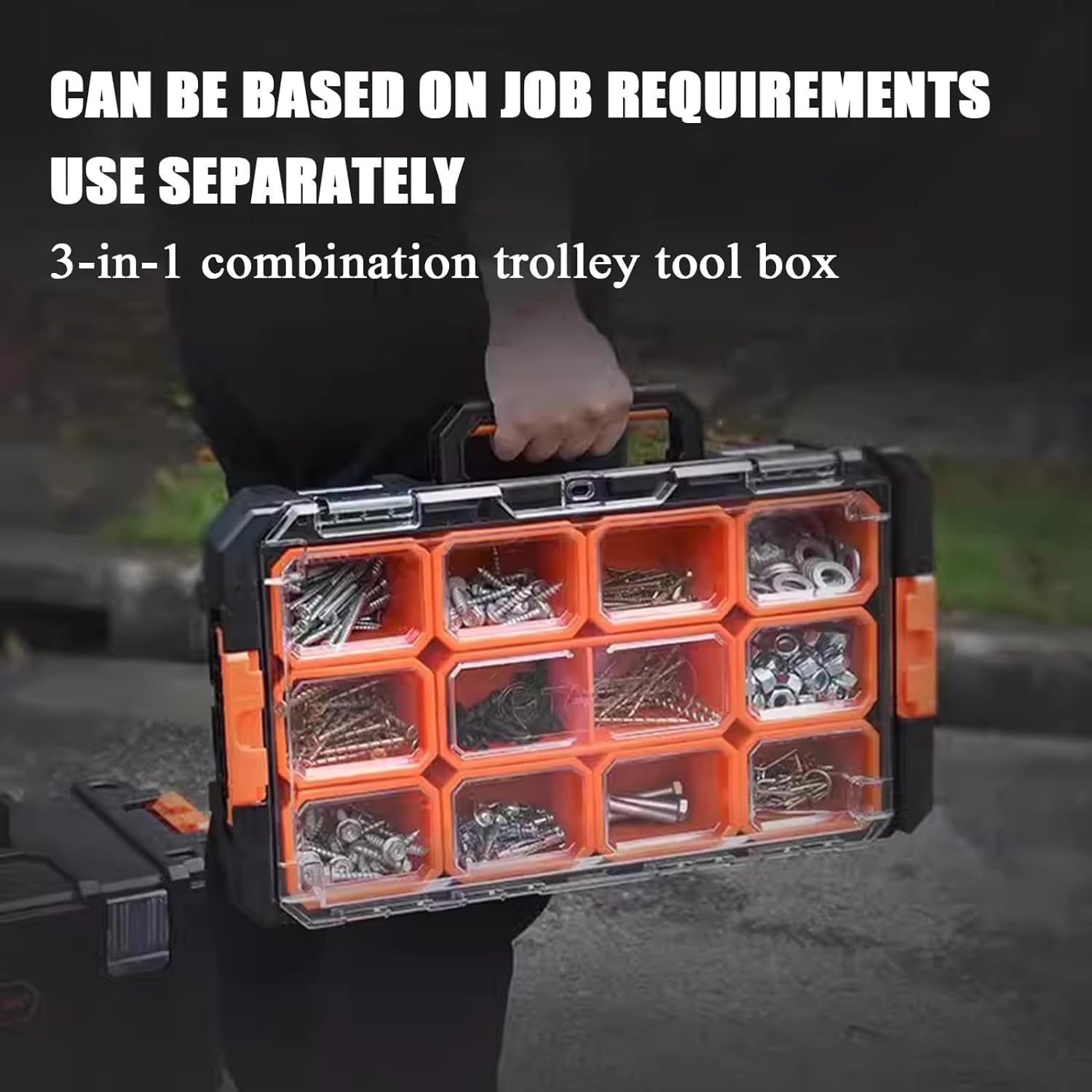 3-in-1 Rolling Tool Chest Cart with Password Lock and Stackable Storage