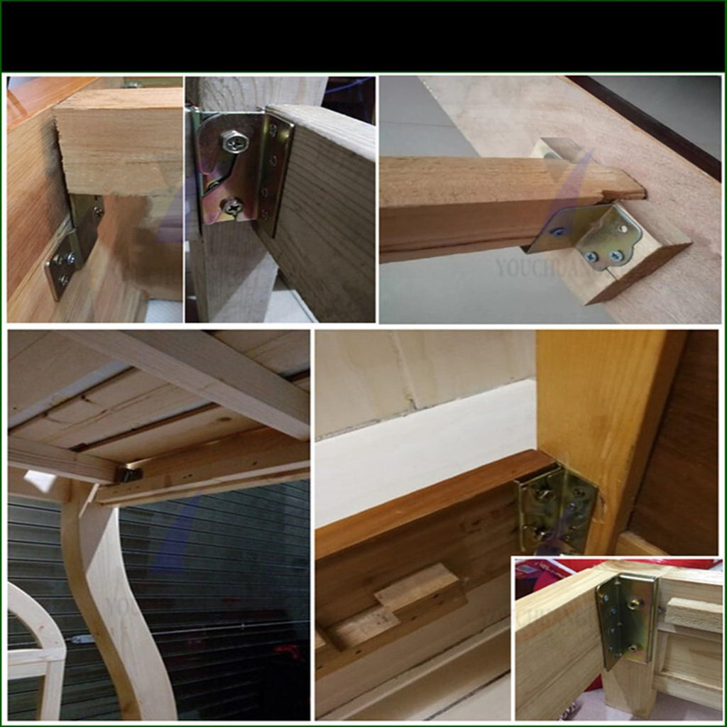 4-Pair Metal Bed Rail Brackets with Wood Board Connectors for Bed Frame Assembly
