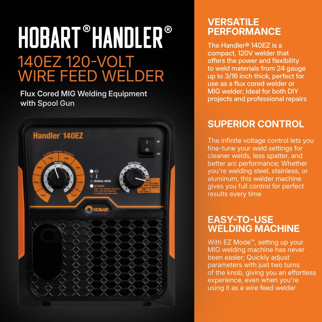 Hobart Handler 140EZ MIG Welder 120V, 30-140A, Flux-Core, Spool Gun Ready