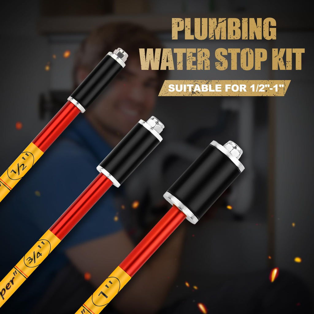 Plumbing Pipe Water Stopper Tool Kit for 1/2, 3/4 & 1 Inch Pipes with Replacement Gaskets & Nuts