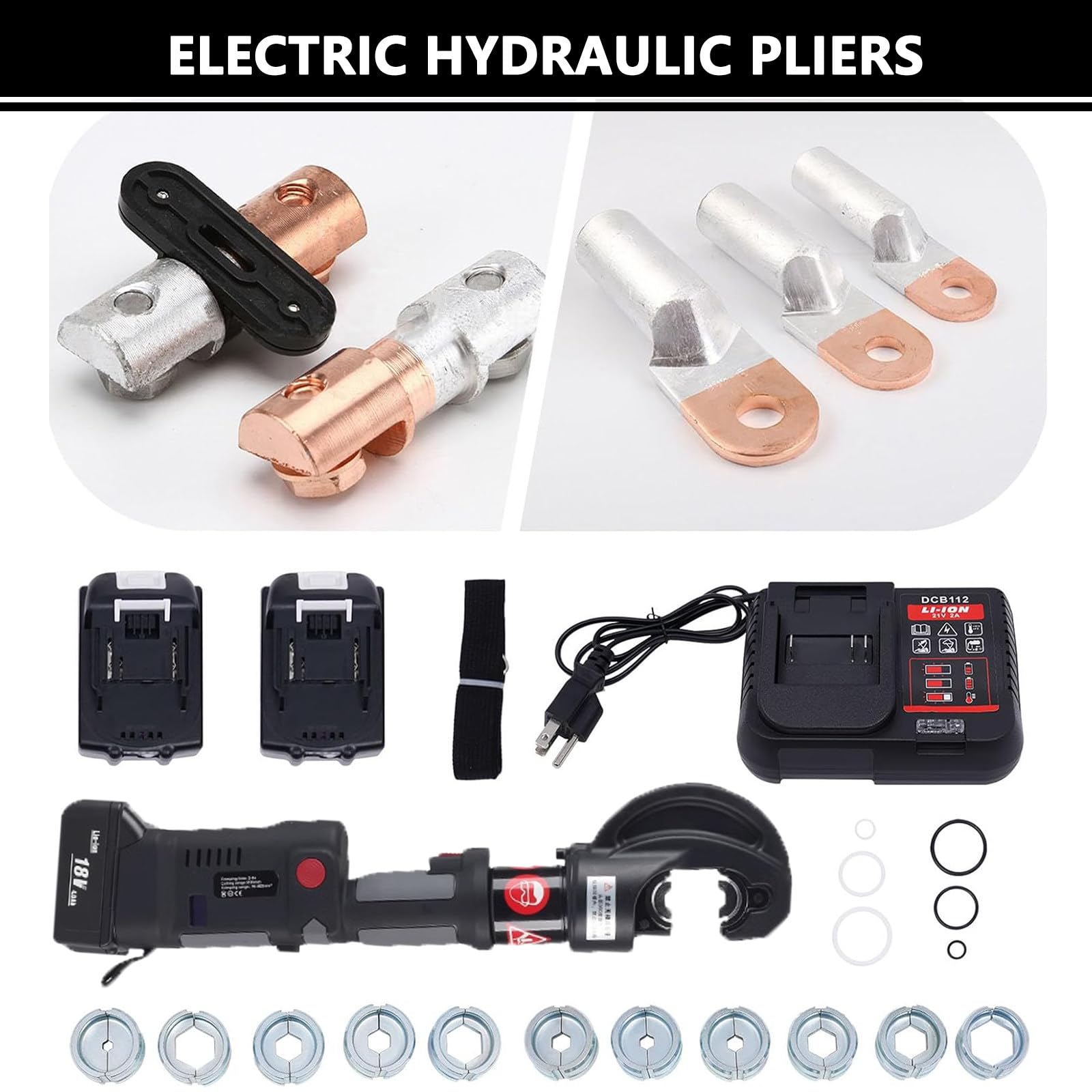 Battery Powered Hydraulic Wire Cable Crimping Tool Kit with 12 Crimping Dies