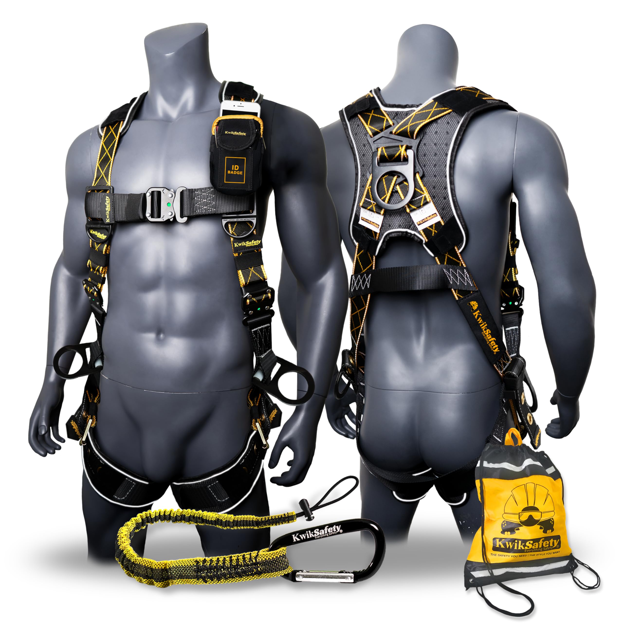 Full Body Safety Harness with 3 D-Rings ANSI OSHA Fall Protection Kit