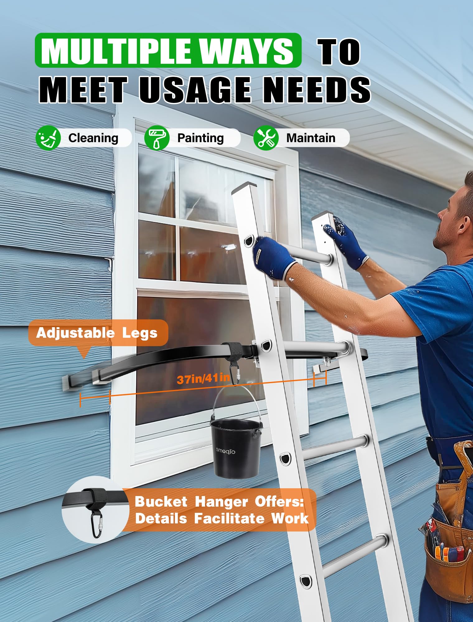 SMOQIO Ladder Stabilizer, Adjustable 37''/41'' Ladder Standoff for Gutter