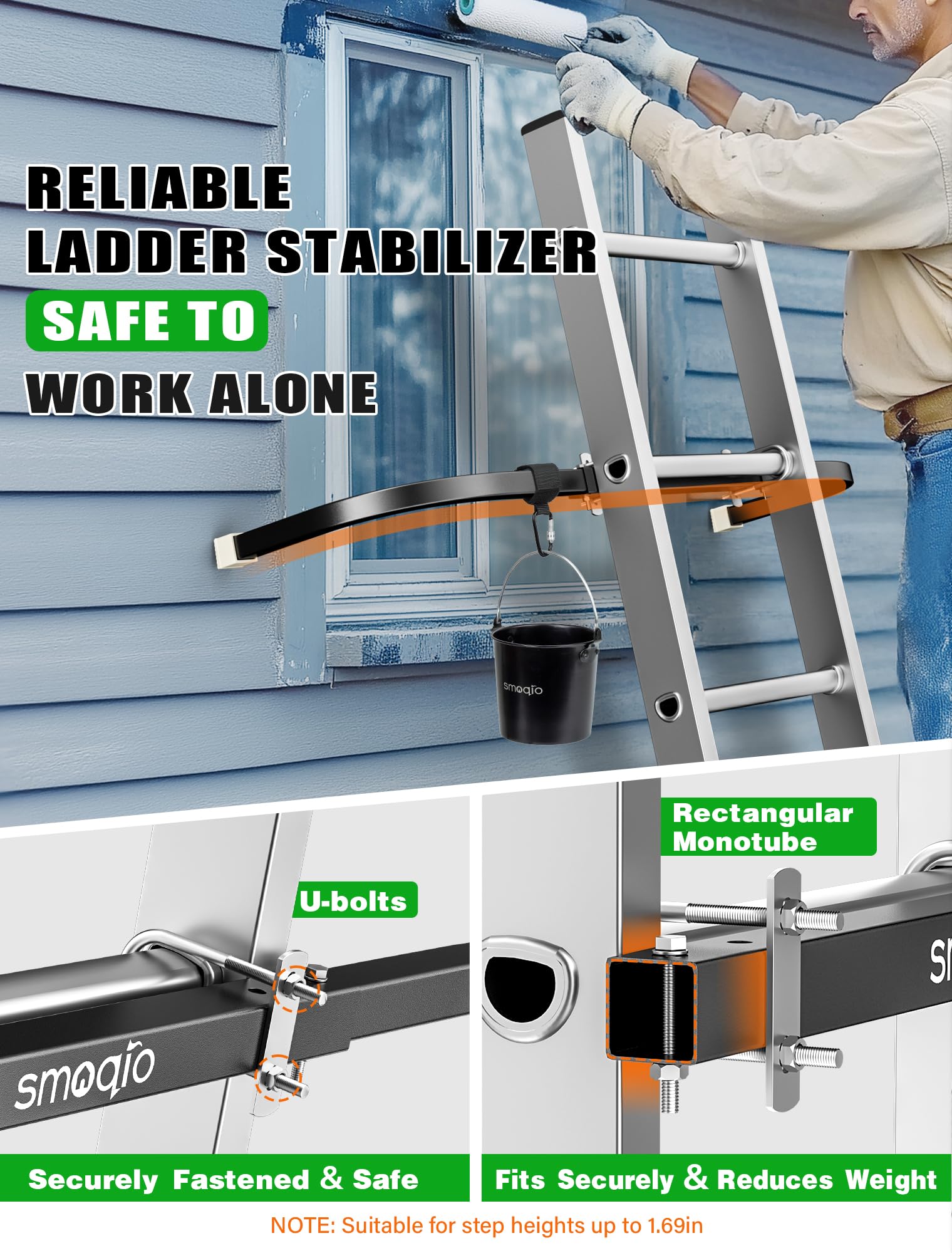 SMOQIO Ladder Stabilizer, Adjustable 37''/41'' Ladder Standoff for Gutter
