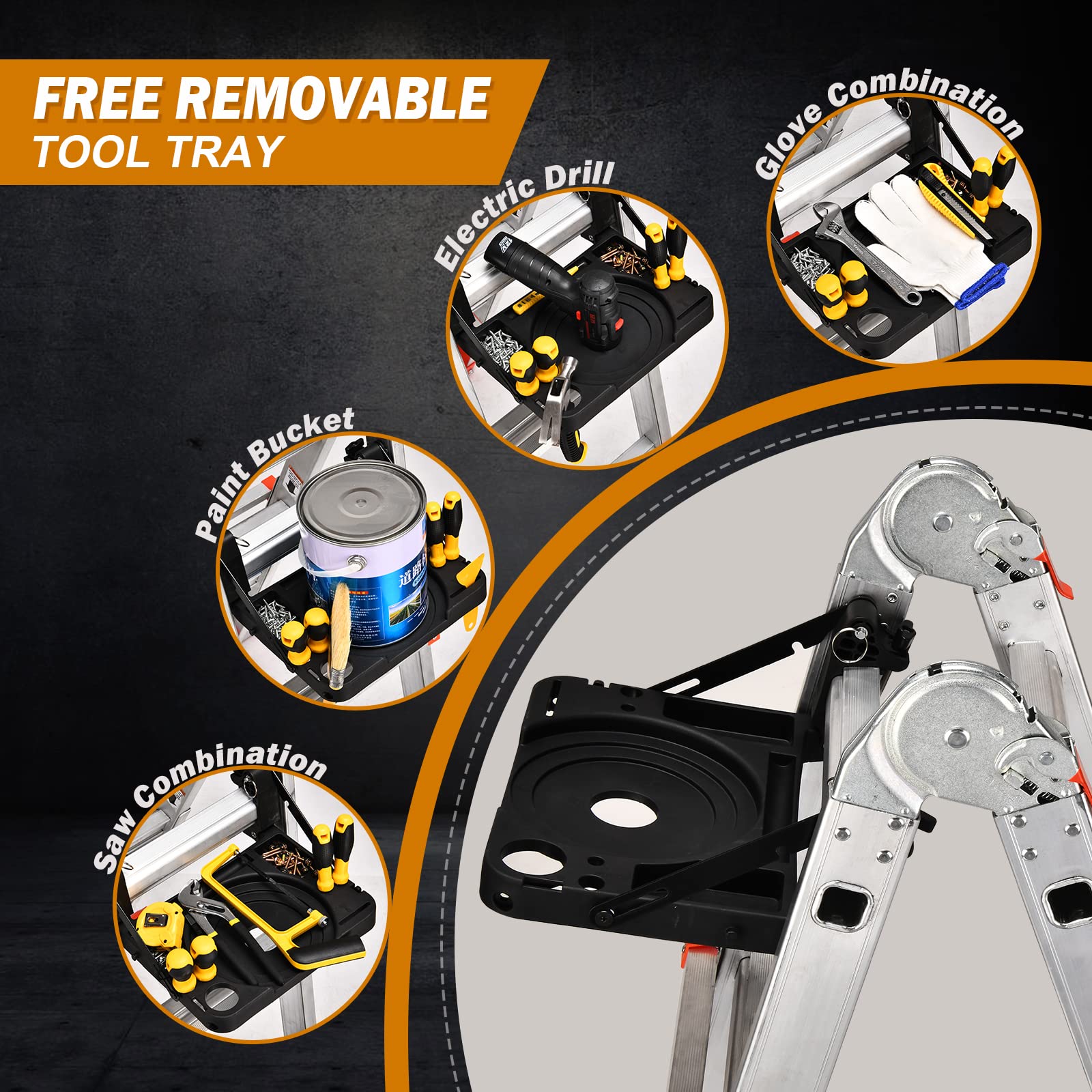 Multi-Position A-Frame Extension Ladder with Stabilizer Bar 330 lb Load Capacity for Household & Outdoor Use