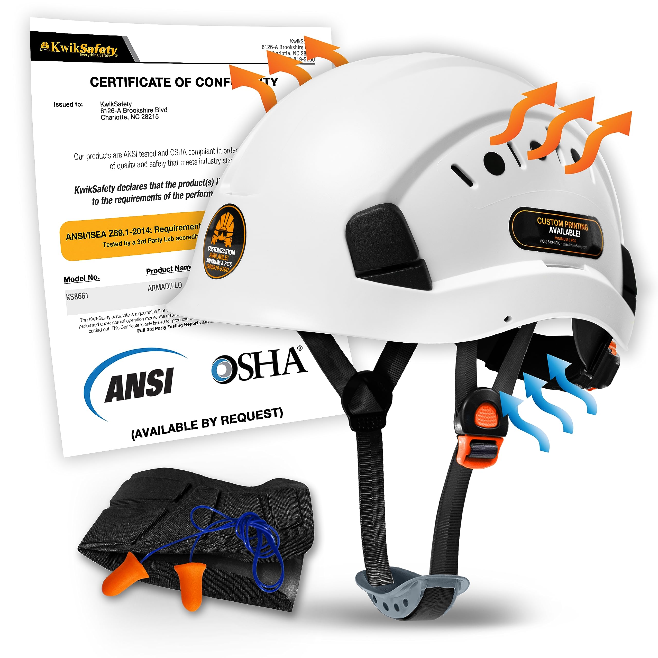 ANSI OSHA Type 1 Class C Hard Hat Available in Full Brim, Cap Style or Climbing Style