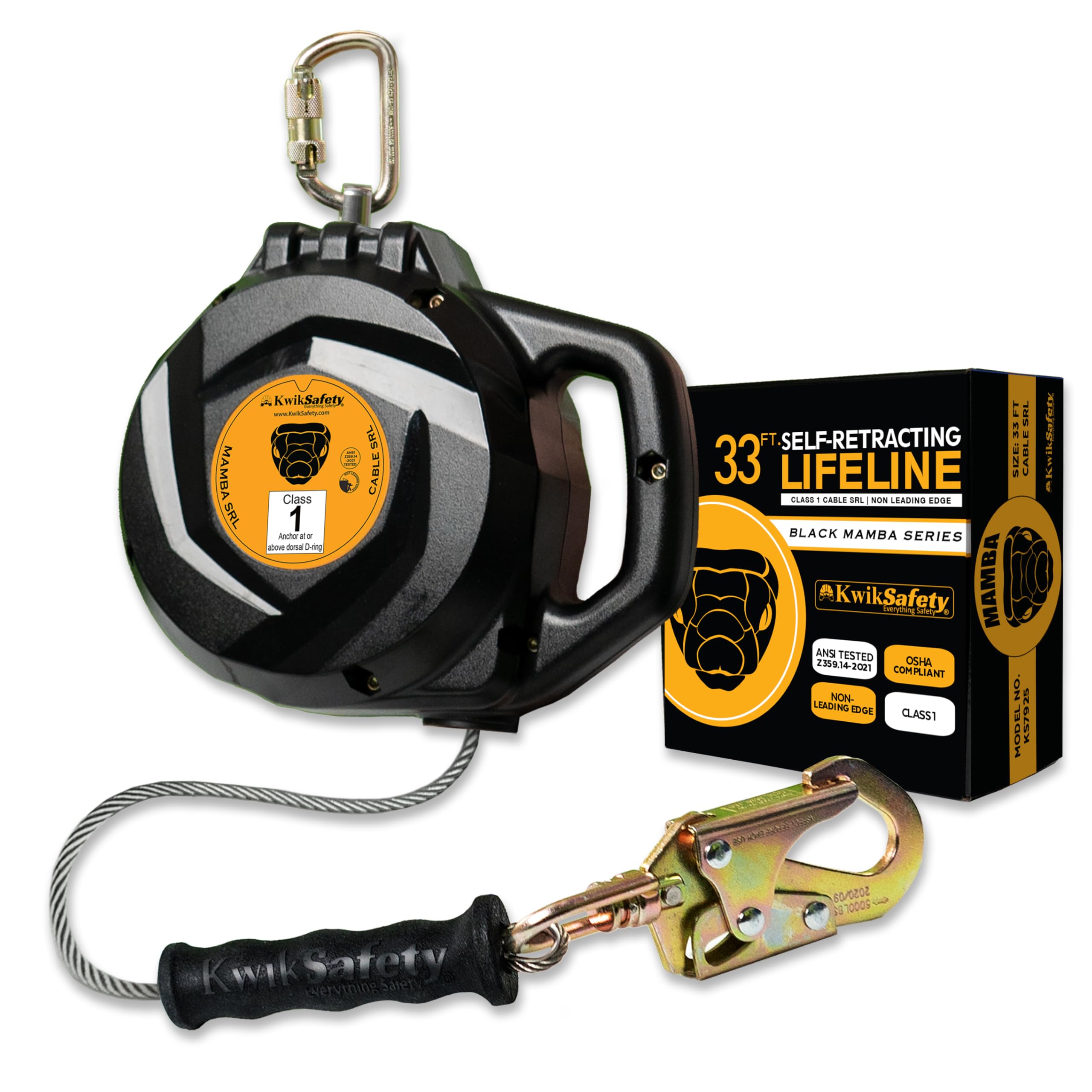 Self-Retracting Lifeline with Textured Grip and Integrated Handle ANSI OSHA Compliant