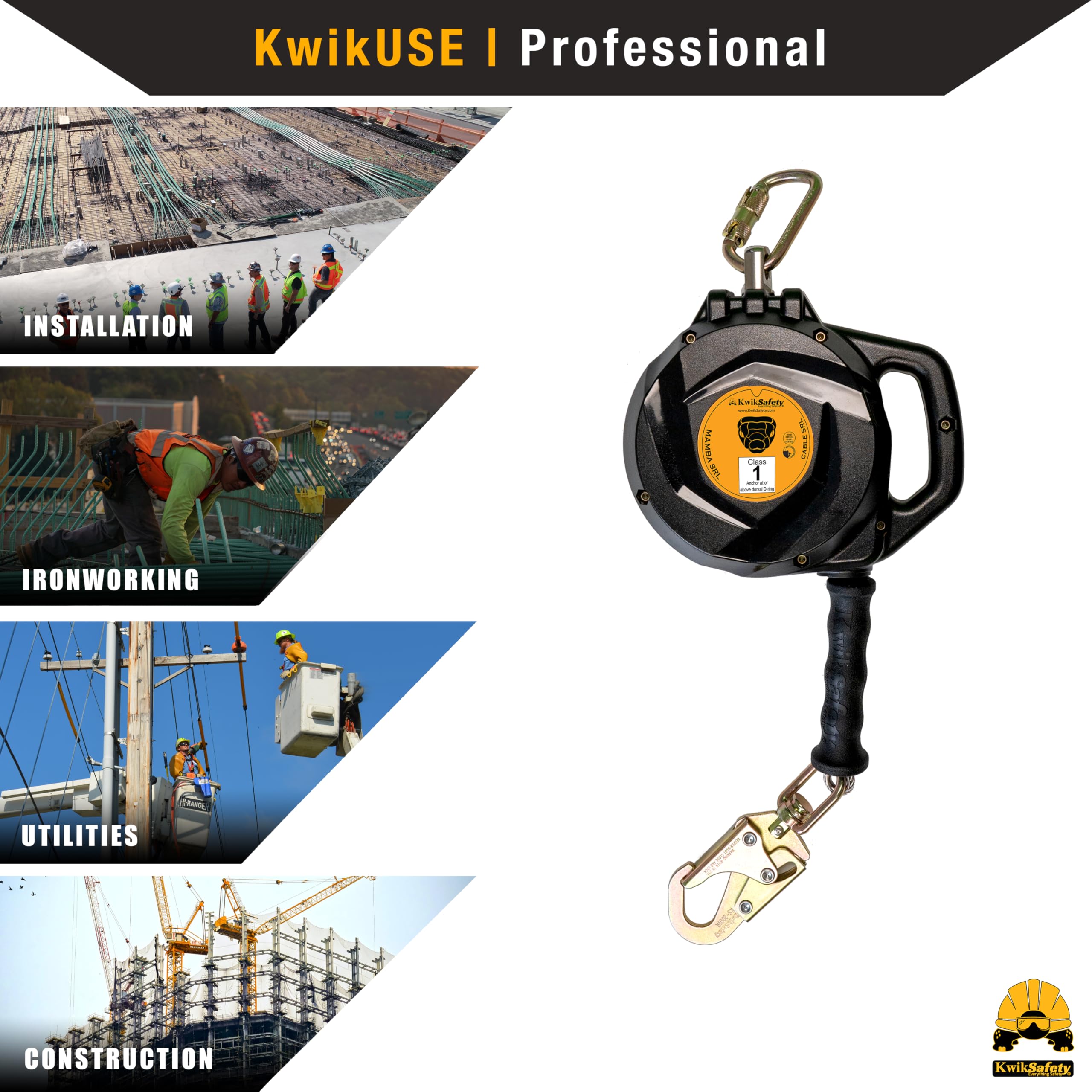 Self-Retracting Lifeline with Textured Grip and Integrated Handle ANSI OSHA Compliant
