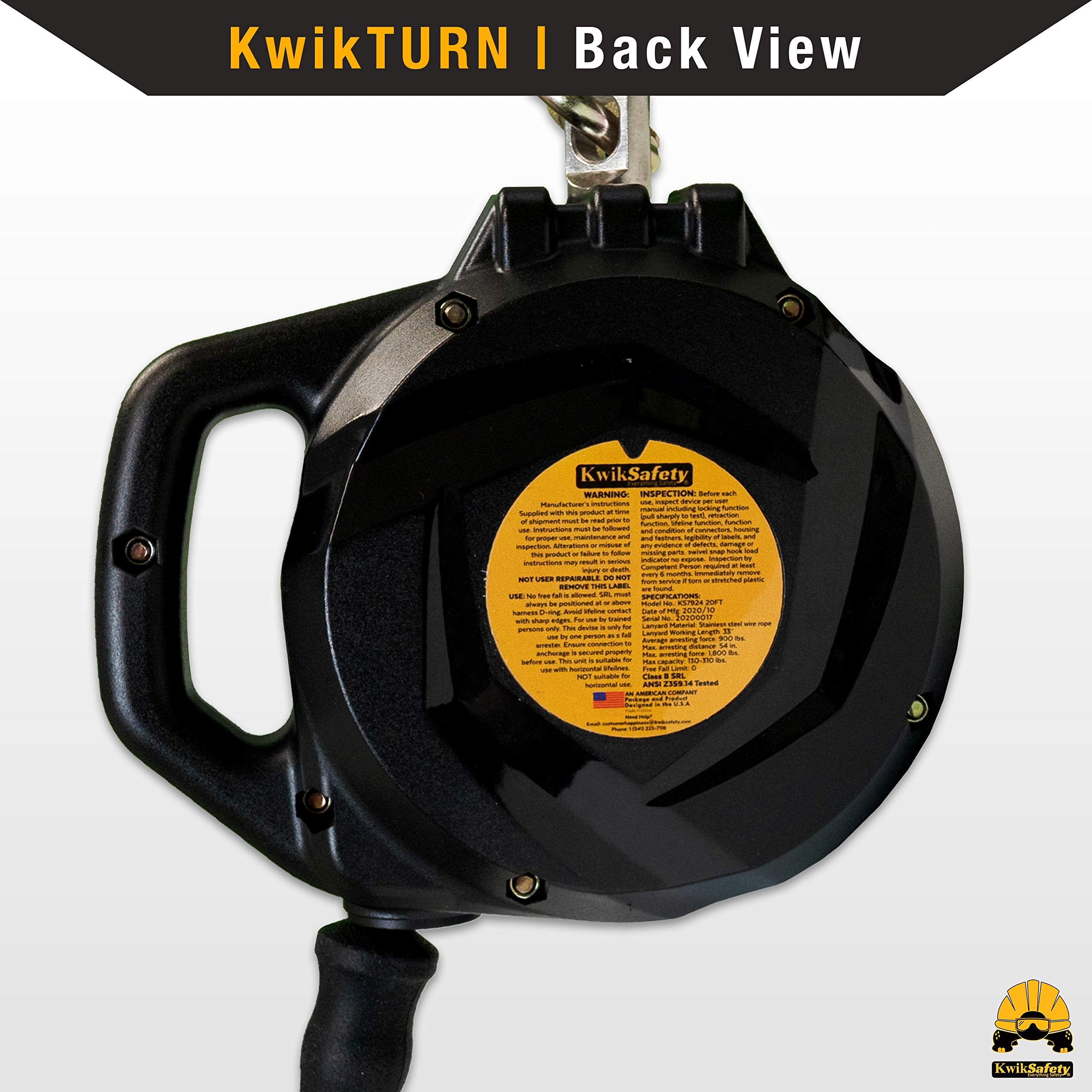 Self-Retracting Lifeline with Textured Grip and Integrated Handle ANSI OSHA Compliant